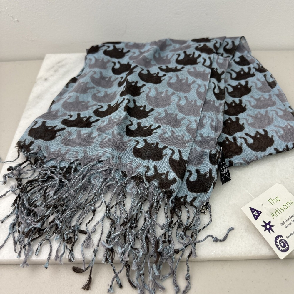 Womens 2 Chic Gray/Blue Elephant Print Scarf-74"x25"